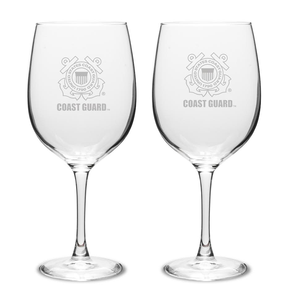 Coast Guard Seal Set of Two 19oz Wine Glasses with Stem*