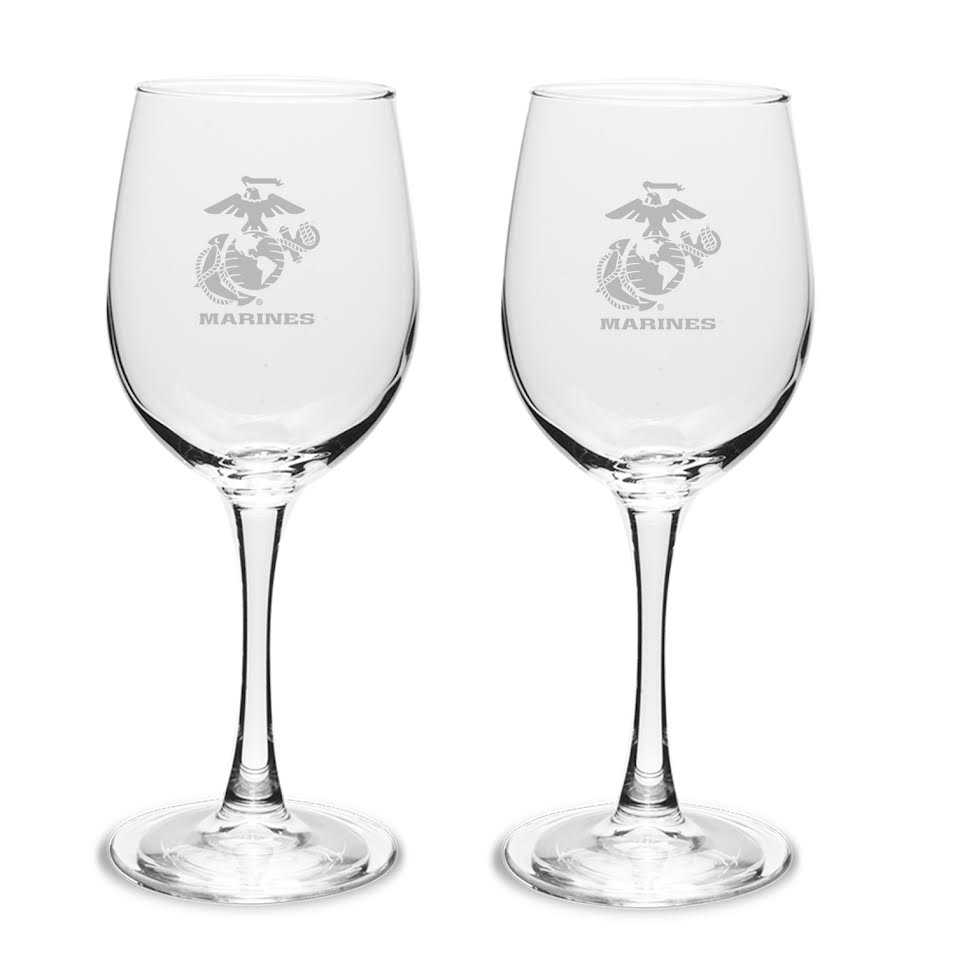 Marines EGA Set of Two 12oz Wine Glasses with Stem*