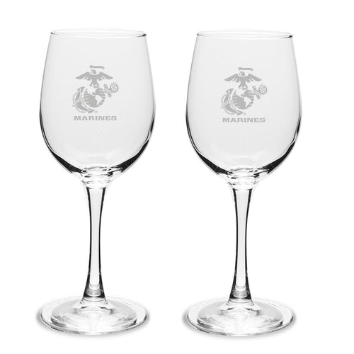 Marines EGA Set of Two 12oz Wine Glasses with Stem*