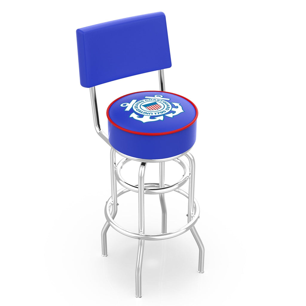 Coast Guard Seal Stool with Back (Chrome Finish)*