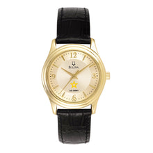 Load image into Gallery viewer, Army Star Ladies Bulova Black Leather Strap Gold Plated Watch (Black)*