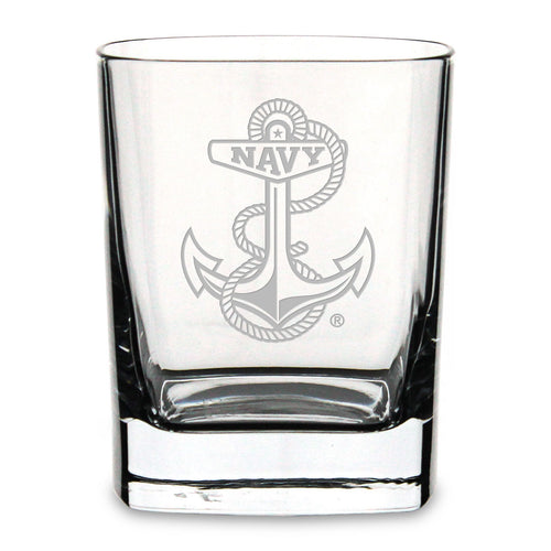 Navy Anchor Square 11.75oz Double Old Fashion Glass*