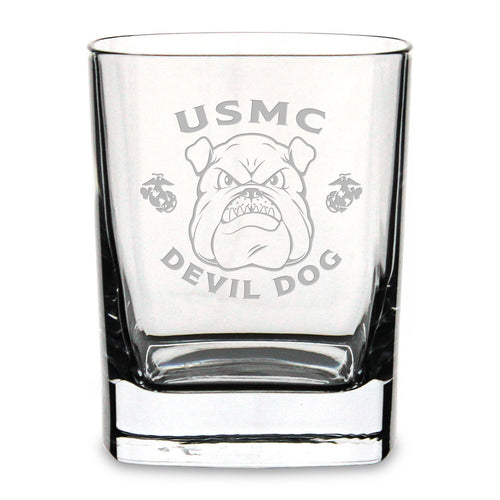 USMC Bulldog Square 11.75oz Double Old Fashion Glass*