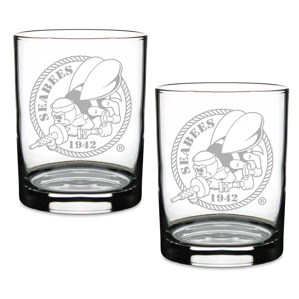 Seabees Set of 2 14oz Double Old Fashioned Glasses*