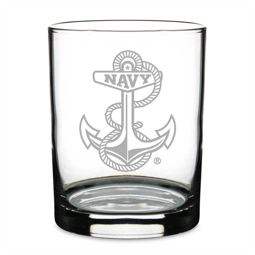 Navy Anchor Double Old Fashion Glass