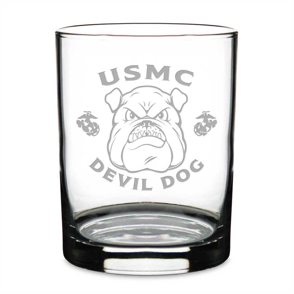 USMC Bulldog Double Old Fashion Glass