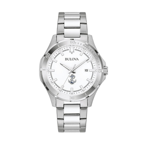 Navy Anchor Bulova Men's Sport Classic Stainless Steel Watch (White Dial)*