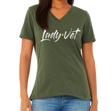 Load image into Gallery viewer, Army Lady Vet Full Chest Logo V-Neck T-Shirt