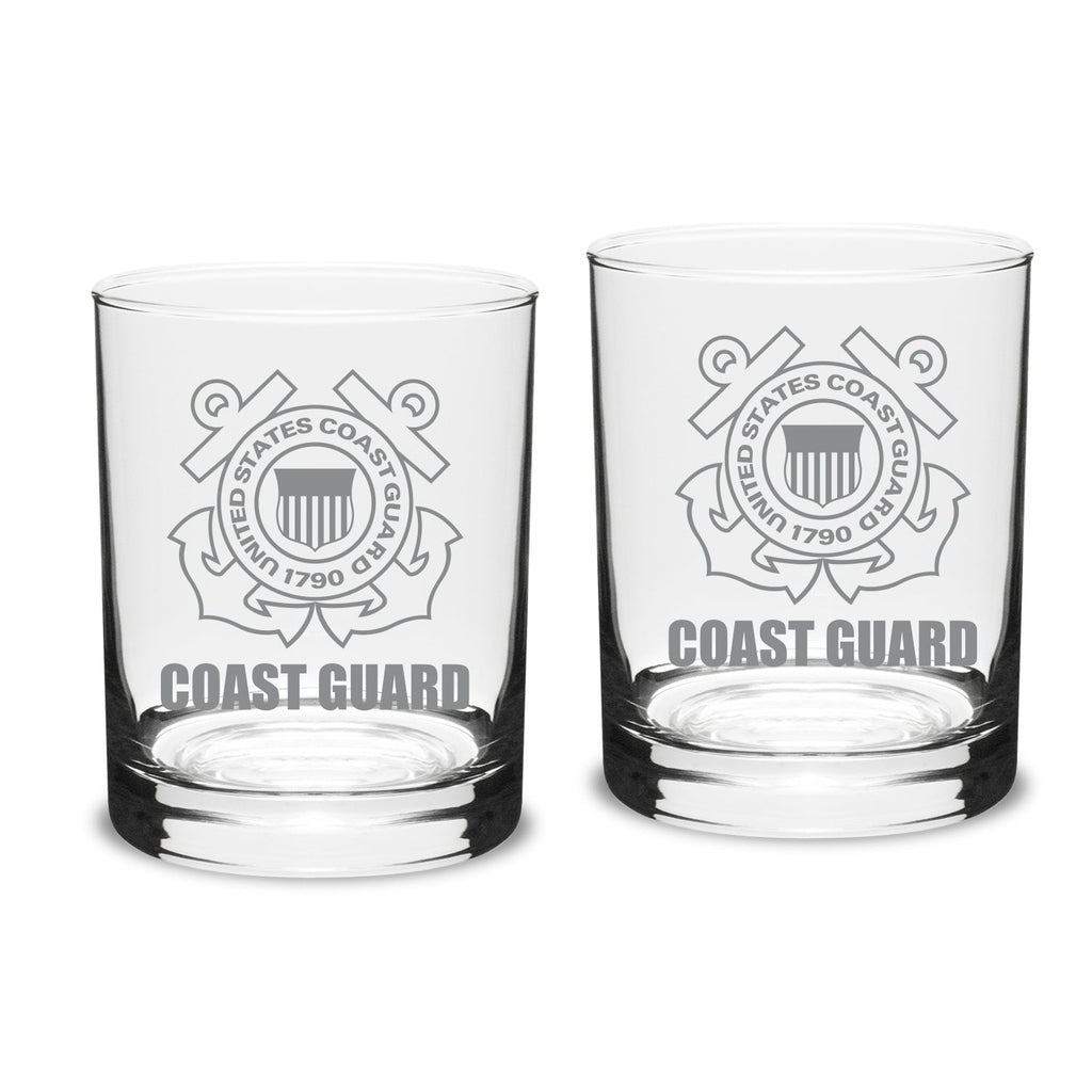 Coast Guard Seal 14oz Deep Etched Double Old Fashion Glasses (Clear)*