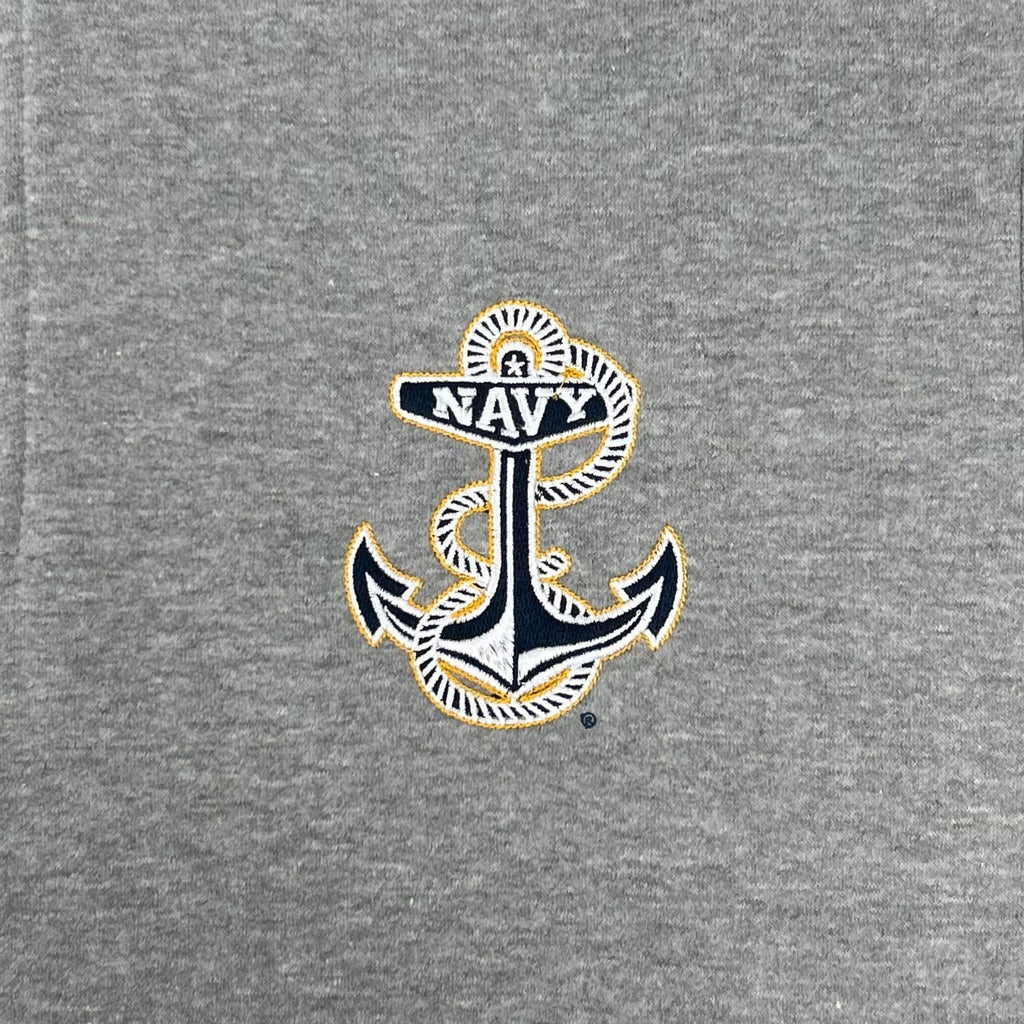 Navy Anchor Tackle Twill Embroidered Fleece Quarter Zip (Grey)