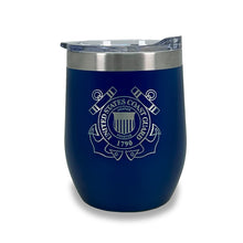 Load image into Gallery viewer, Coast Guard Seal Stainless Steel Laser Etched 16oz Cooler (Navy)