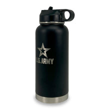 Load image into Gallery viewer, Army Star Stainless Steel Laser Etched 32oz Water Bottle (Black)