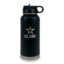 Load image into Gallery viewer, Army Star Stainless Steel Laser Etched 32oz Water Bottle (Black)