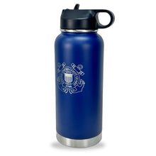 Load image into Gallery viewer, Coast Guard Seal Stainless Steel Laser Etched 32oz Water Bottle (Navy)