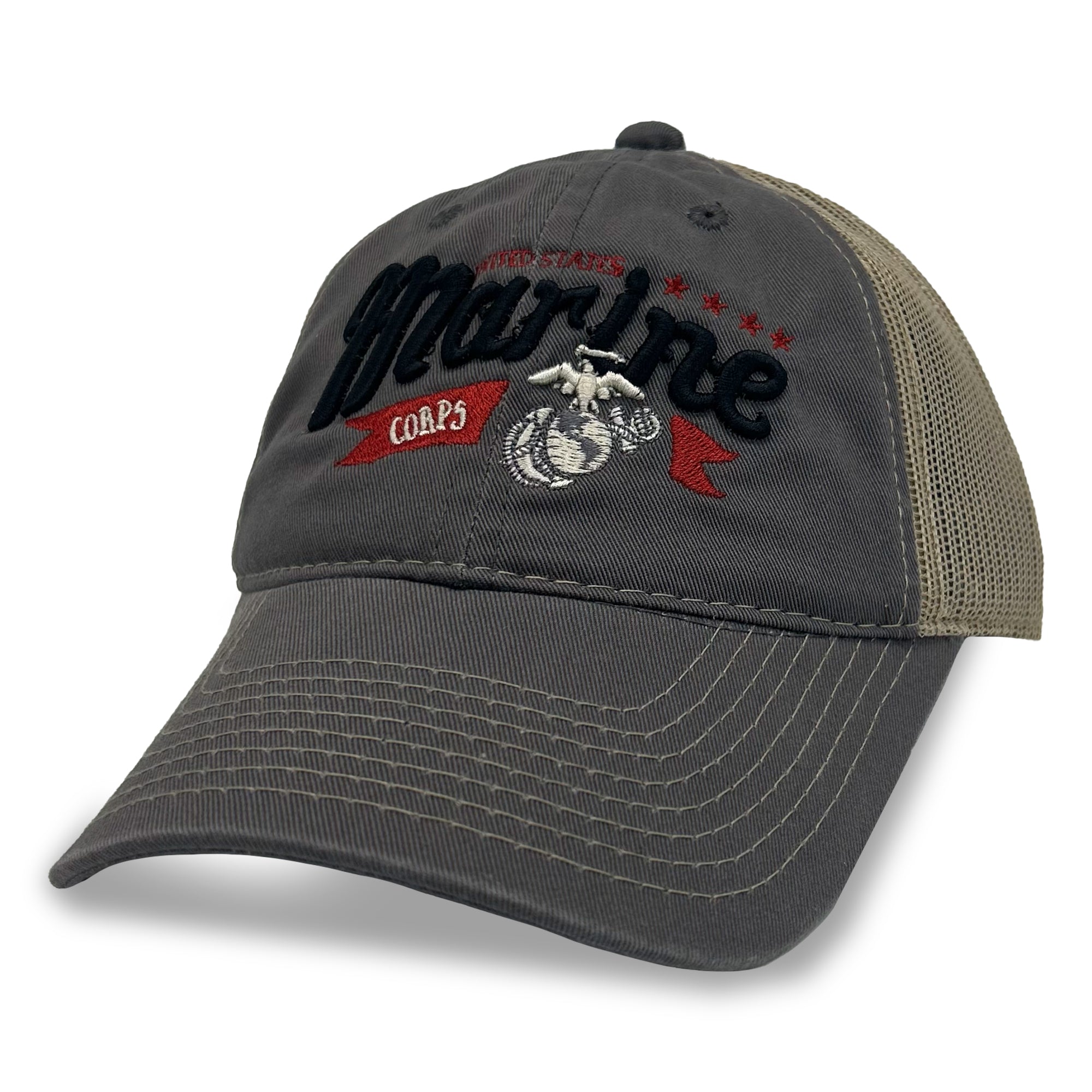 Marine Corps Banner Soft Mesh Snapback Hat (Charcoal)