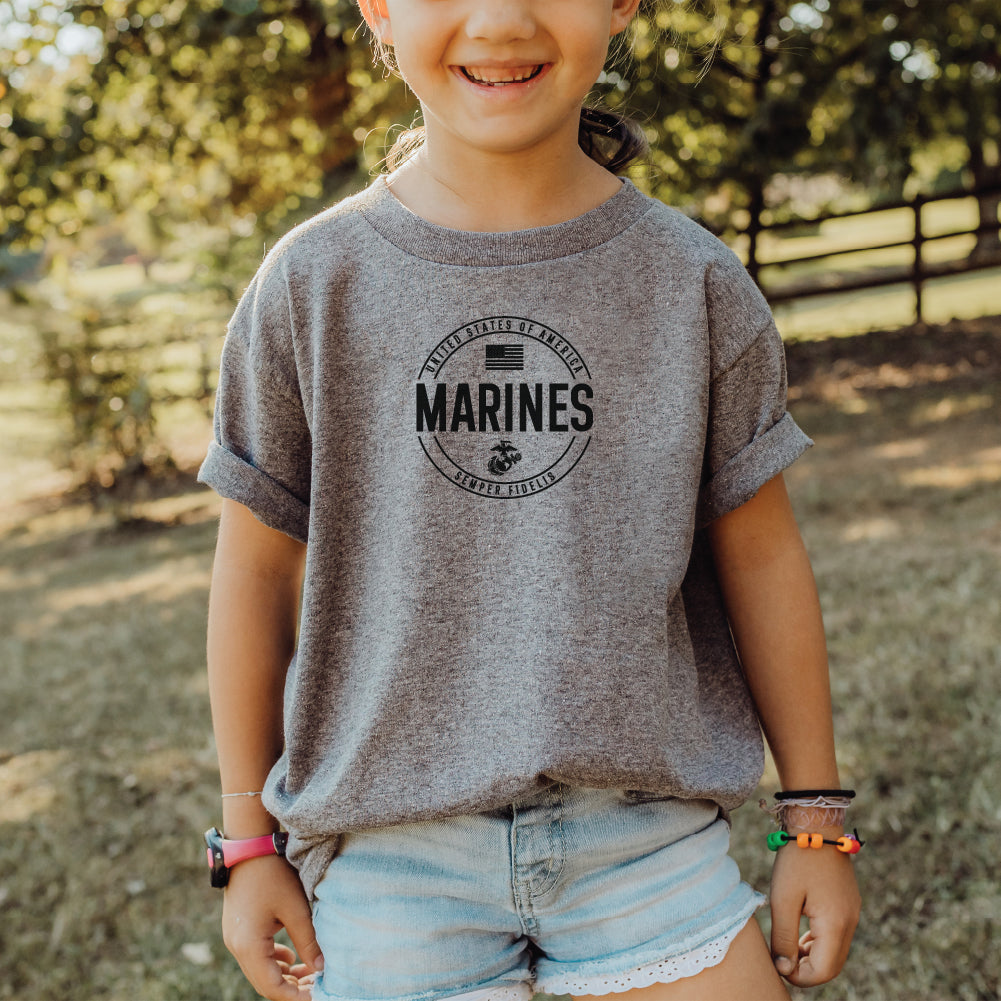 Marines Youth Center Chest Circle Logo T-Shirt (Black Design)