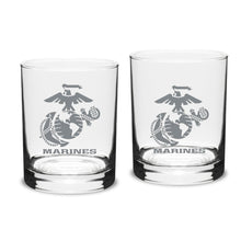 Load image into Gallery viewer, Marines EGA 14oz Deep Etched Double Old Fashion Glasses (Clear)*