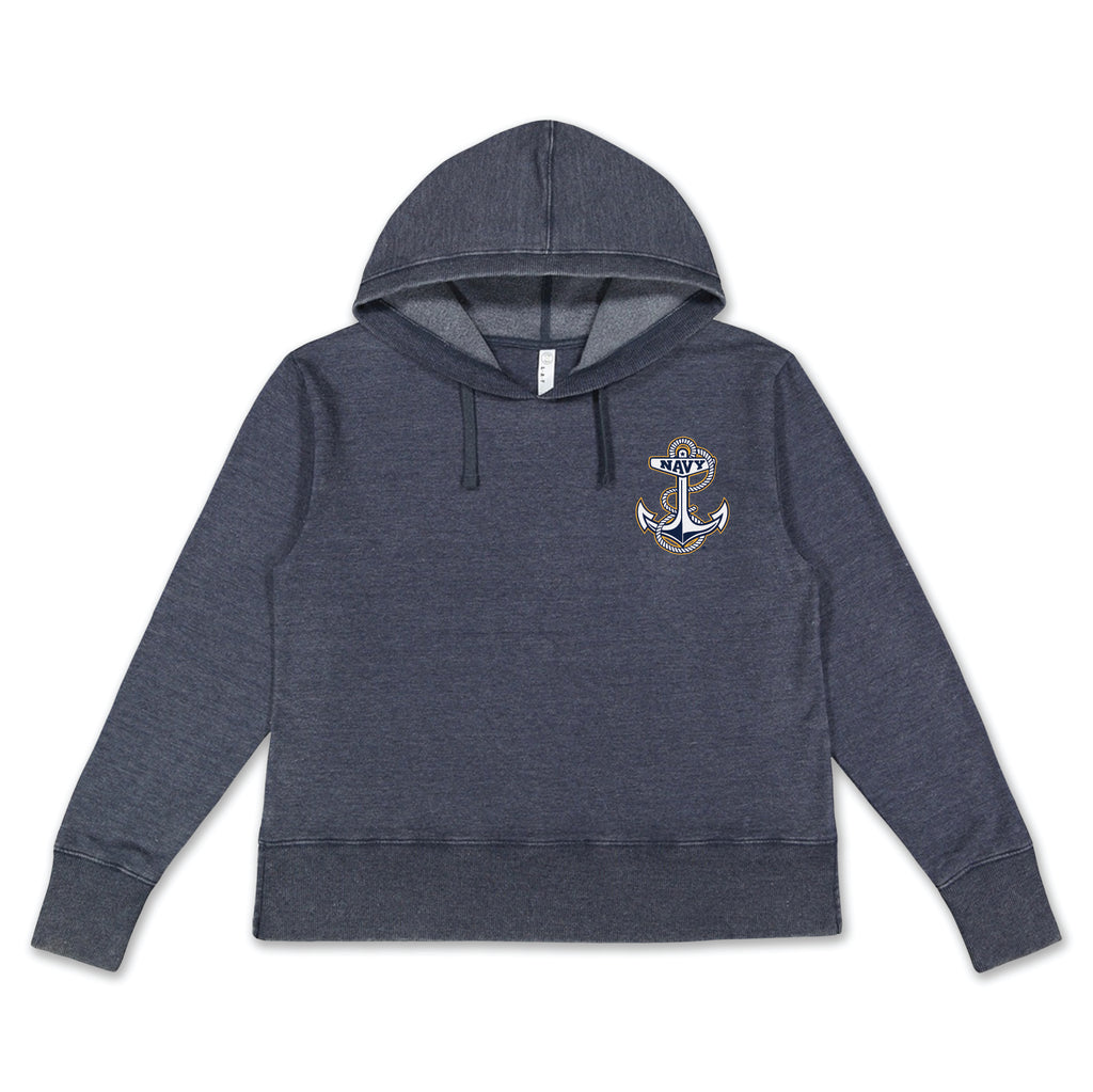 Navy Anchor Left Chest Ladies Hood