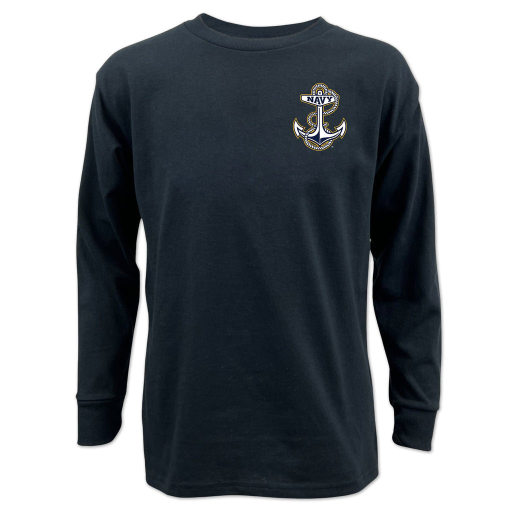 Navy Anchor Youth Left Chest Long Sleeve T-Shirt
