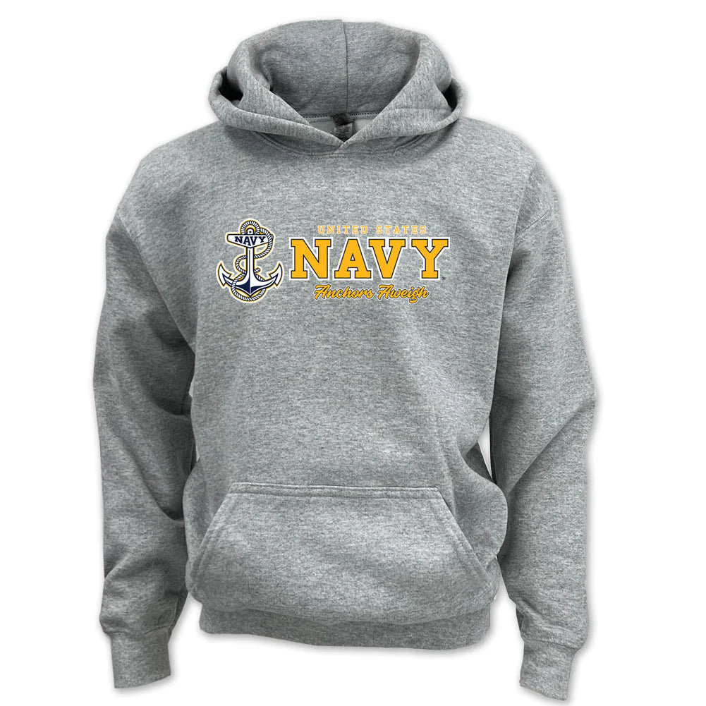 Navy Anchors Aweigh Chest Print Youth Hood