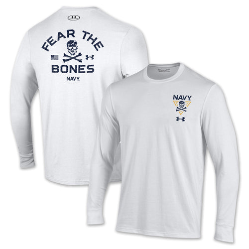 Navy Under Armour 2024 Rivalry 2-Sided Fear the Bones Long Sleeve T-Shirt (White)