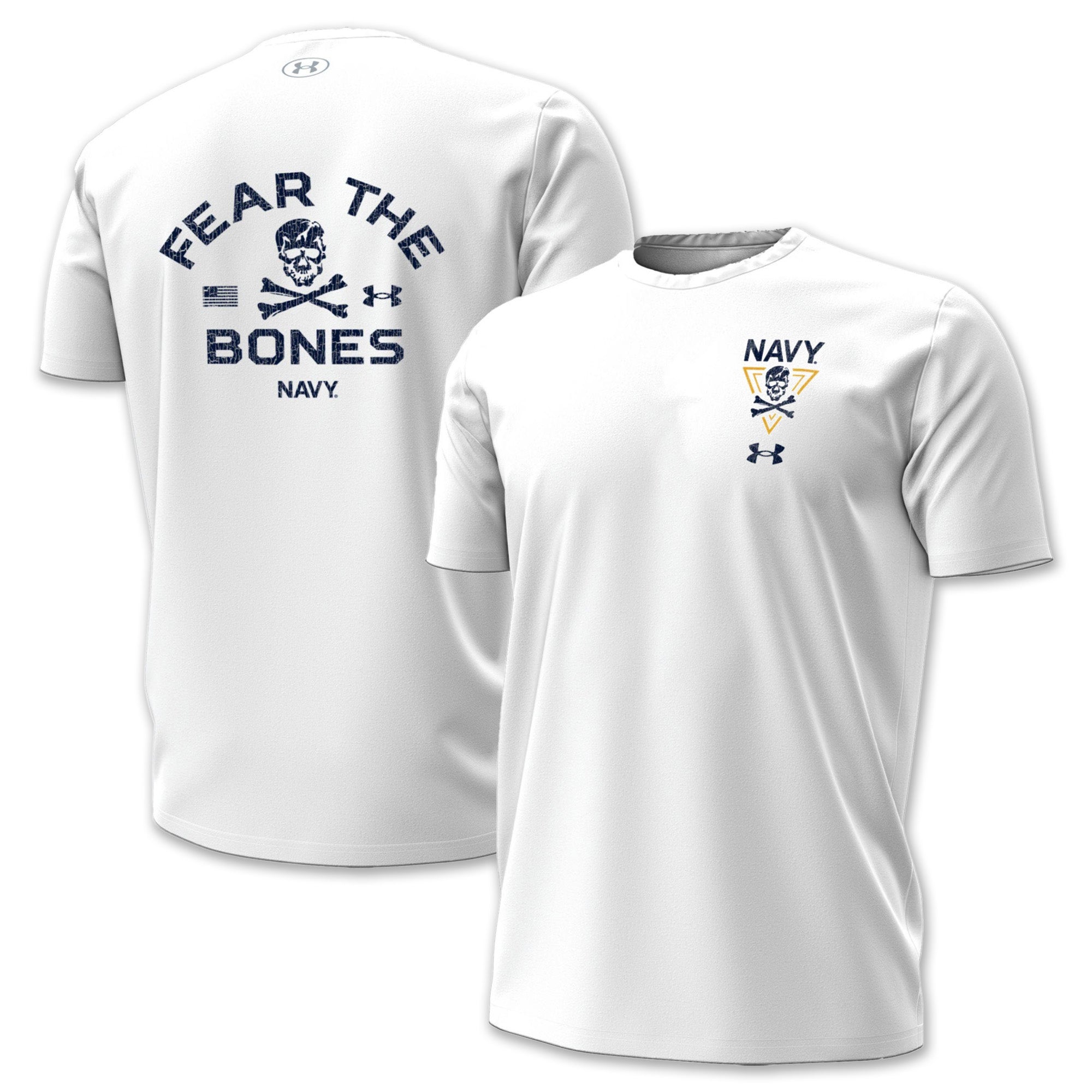 Navy Under Armour 2024 Rivalry 2-Sided Fear the Bones T-Shirt (White)