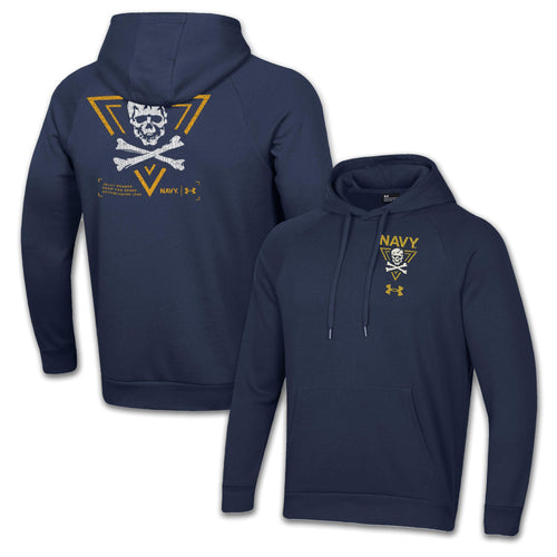 Navy Under Armour 2024 Rivalry 2-Sided Jolly Rogers Fear the Bones Triangle Fleece Hood (Navy)