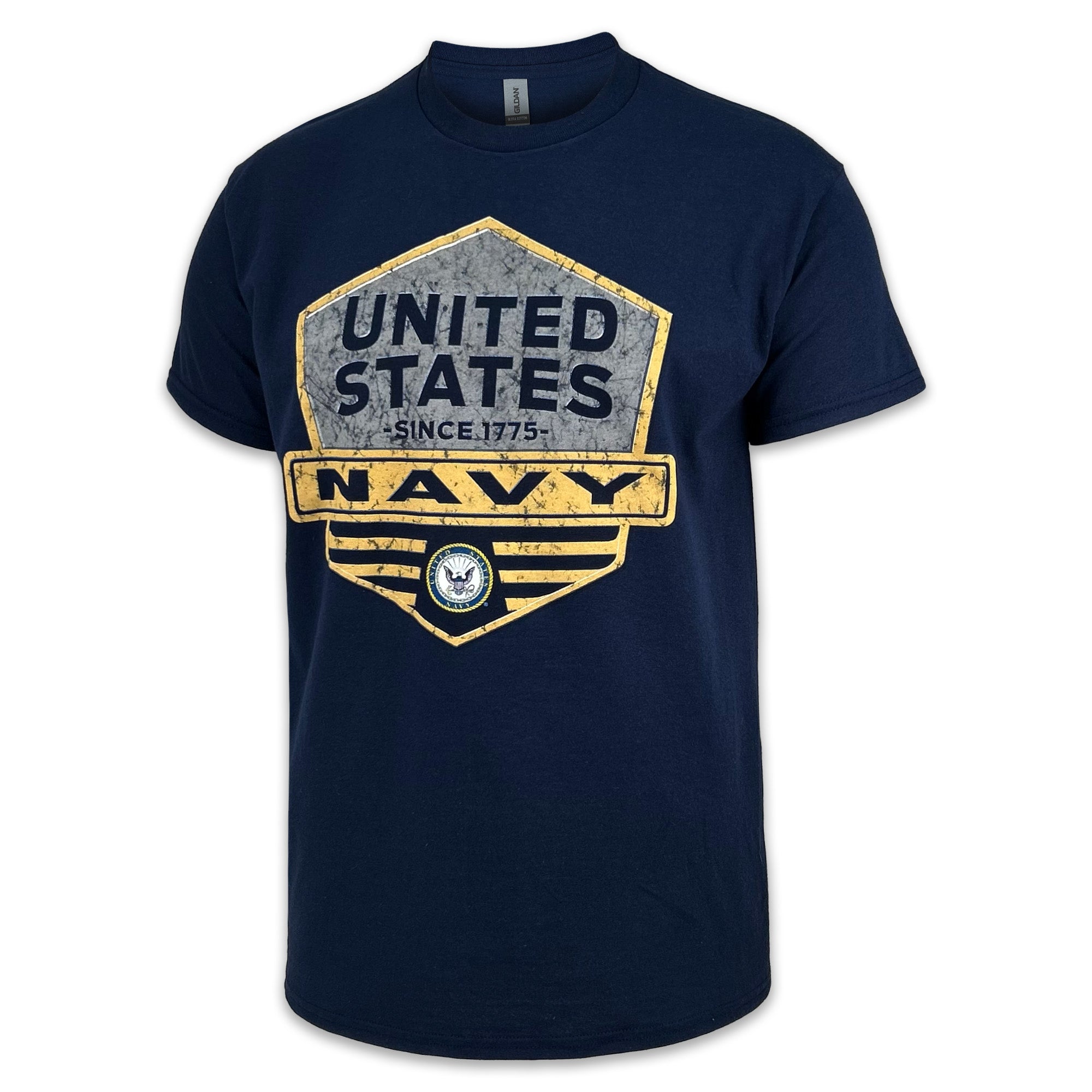 Navy Distressed Hexagon Shield T-Shirt (Navy)