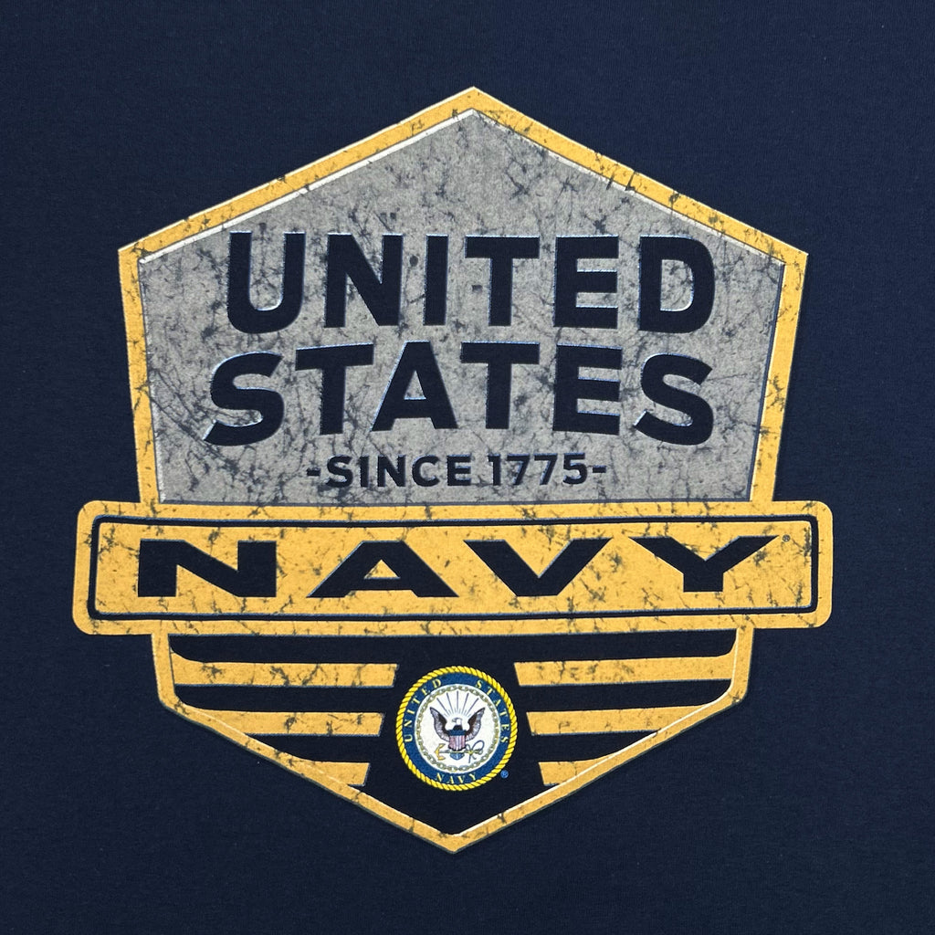 Navy Distressed Hexagon Shield T-Shirt (Navy)