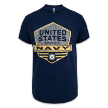 Load image into Gallery viewer, Navy Distressed Hexagon Shield T-Shirt (Navy)