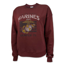 Load image into Gallery viewer, Marines Ladies Vintage Stencil Crewneck (Maroon)