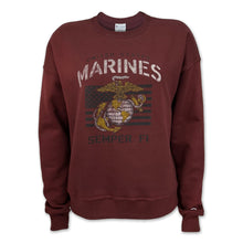 Load image into Gallery viewer, Marines Ladies Vintage Stencil Crewneck (Maroon)