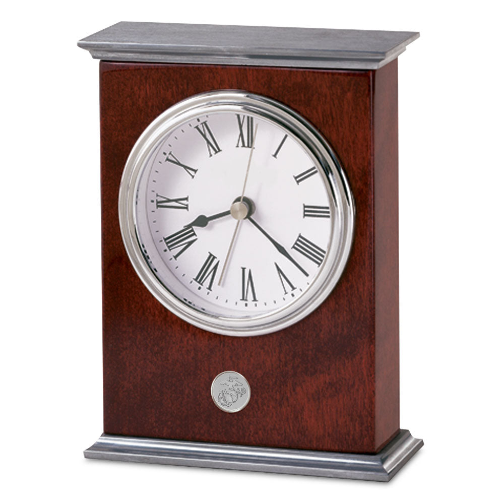 Marines EGA Rosewood Finish Desk Clock (Silver)*