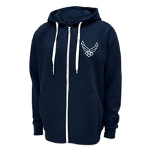 Load image into Gallery viewer, Air Force Wings Tackle Twill Embroidered Fleece Full Zip Hood (Navy)