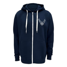 Load image into Gallery viewer, Air Force Wings Tackle Twill Embroidered Fleece Full Zip Hood (Navy)