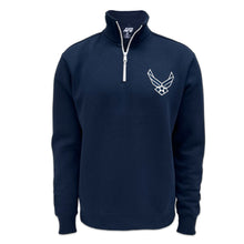 Load image into Gallery viewer, Air Force Wings Tackle Twill Embroidered Fleece Quarter Zip (Navy)