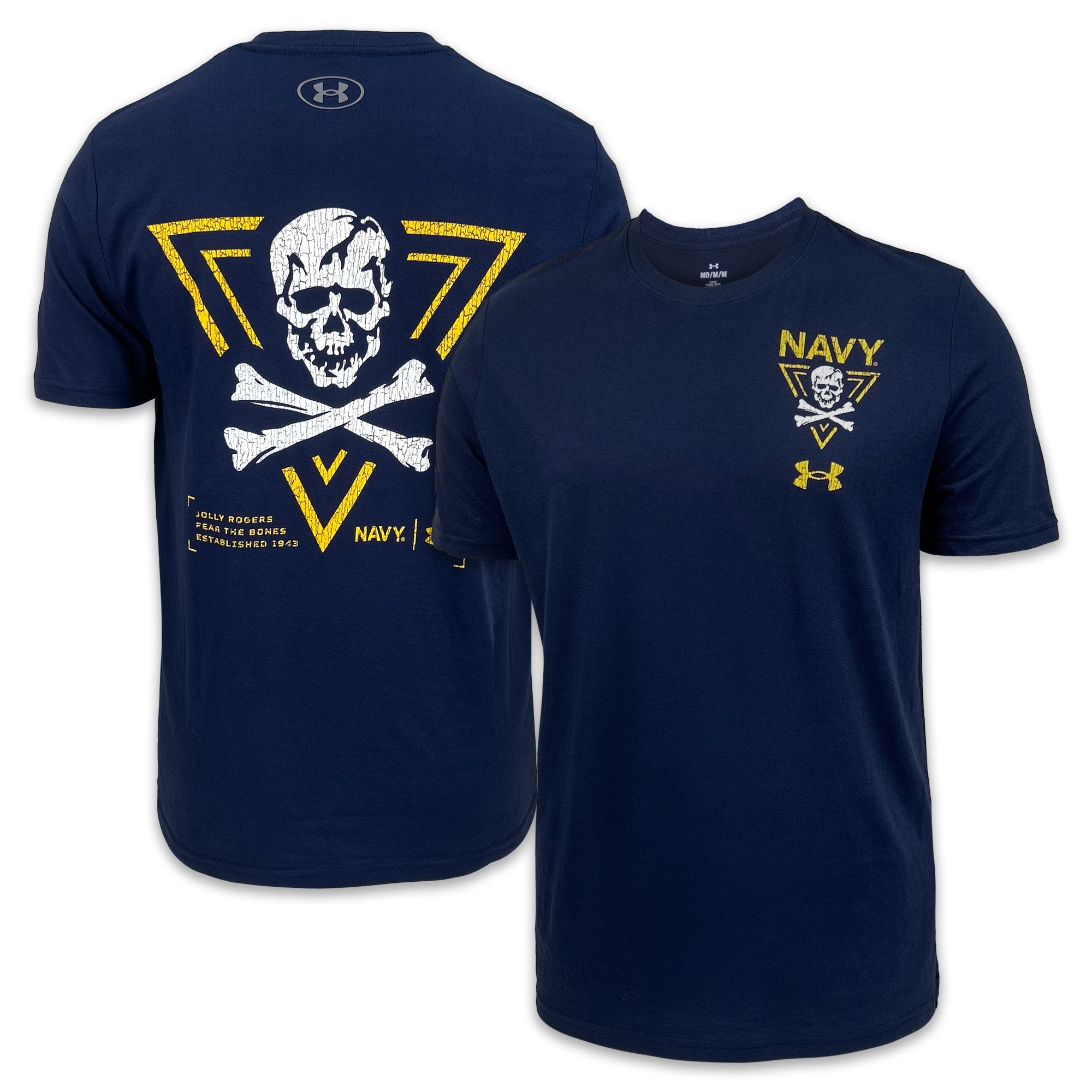 Navy Under Armour 2024 Rivalry 2-Sided Jolly Rogers Fear the Bones Triangle T-Shirt (Navy)