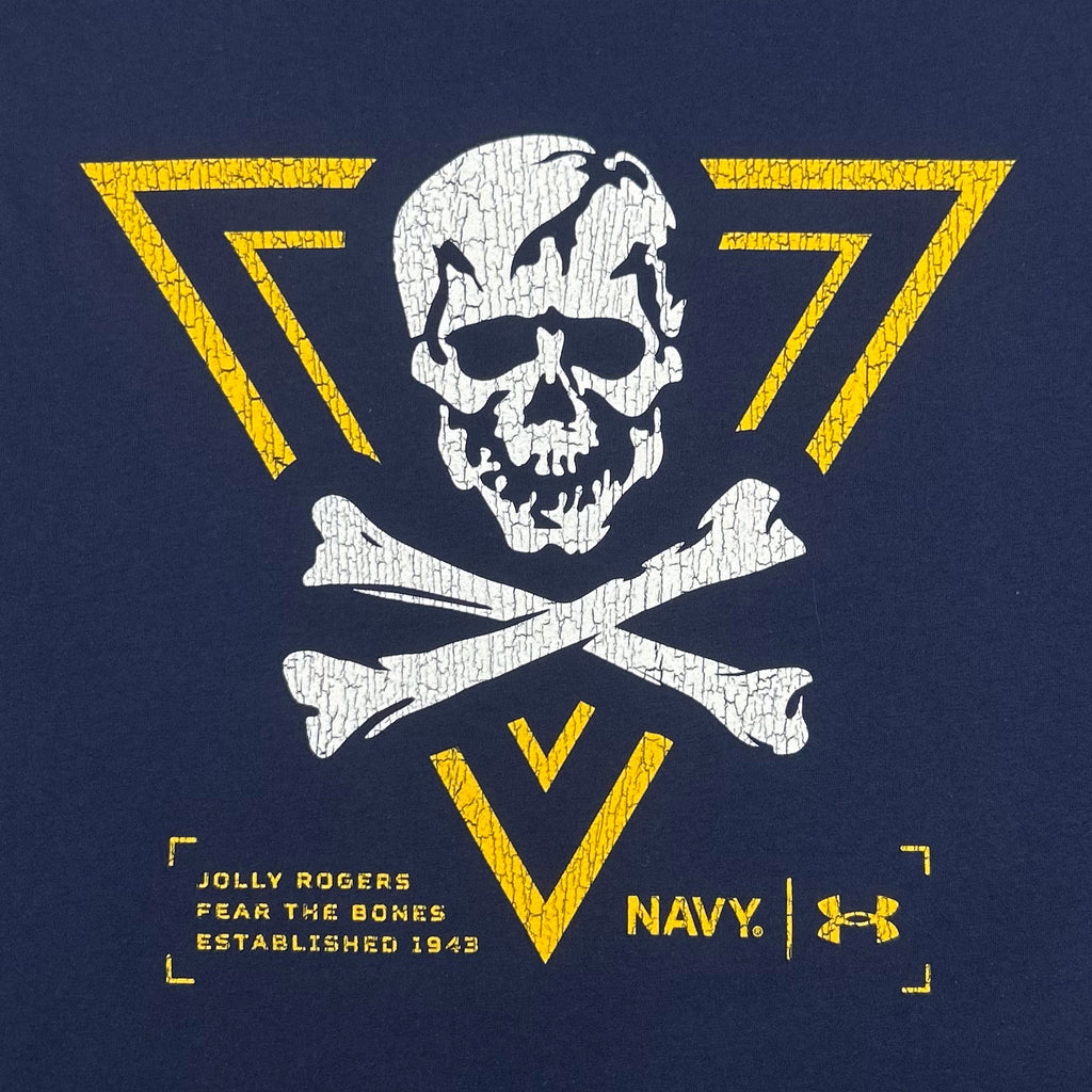 Navy Under Armour 2024 Rivalry 2-Sided Jolly Rogers Fear the Bones Triangle Long Sleeve T-Shirt (Navy)