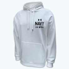 Load image into Gallery viewer, Navy Under Armour Anchor Silent Service Performance Cotton Hood (White)