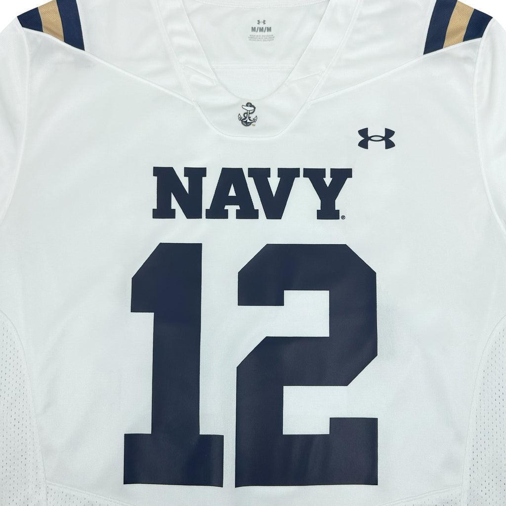 Navy Under Armour Sideline Replica #12 Football Jersey (White)