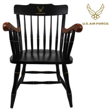 Load image into Gallery viewer, Air Force Wings Wooden Captain Chair (Black with Cherry Arms)*