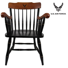 Load image into Gallery viewer, Air Force Wings Wooden Captain Chair (Black - Cherry Arms &amp; Crown)*