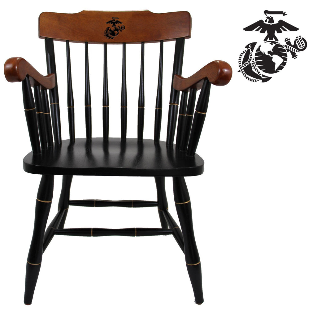 Marines EGA Wooden Captain Chair (Black - Cherry Arms & Crown)*