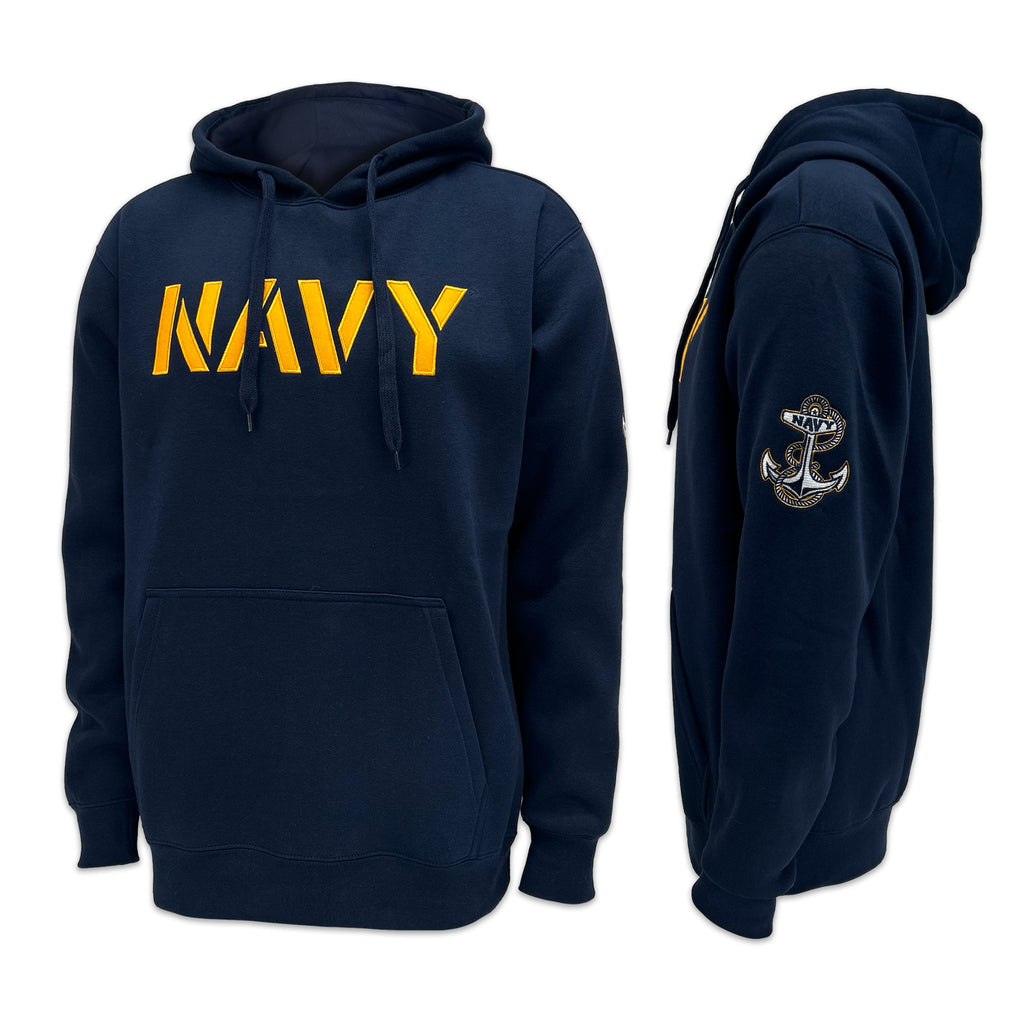 Navy Anchor Tackle Twill Embroidered Fleece Hood (Navy)