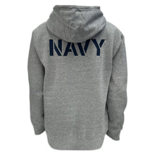 Load image into Gallery viewer, Navy Anchor Tackle Twill Embroidered Fleece Full Zip Hood (Grey)