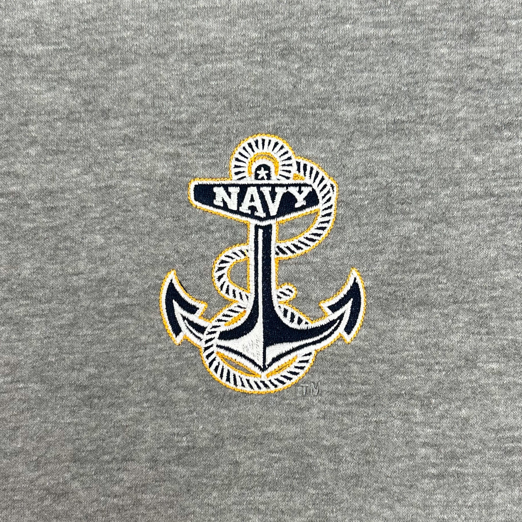 Navy Anchor Tackle Twill Embroidered Fleece Full Zip Hood (Grey)