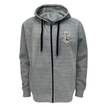 Load image into Gallery viewer, Navy Anchor Tackle Twill Embroidered Fleece Full Zip Hood (Grey)