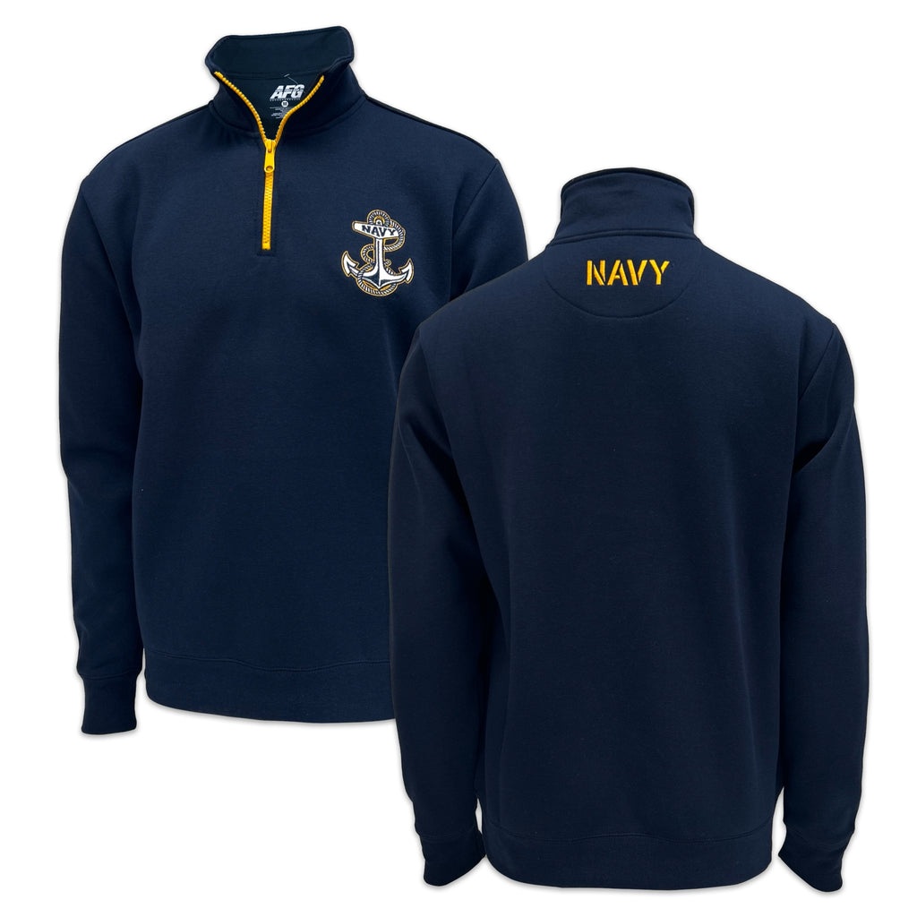 Navy Anchor Tackle Twill Embroidered Fleece Quarter Zip (Navy)