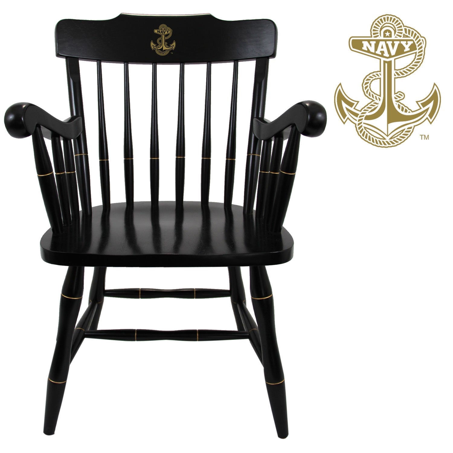 Navy Anchor Wooden Captain Chair (All Black)*