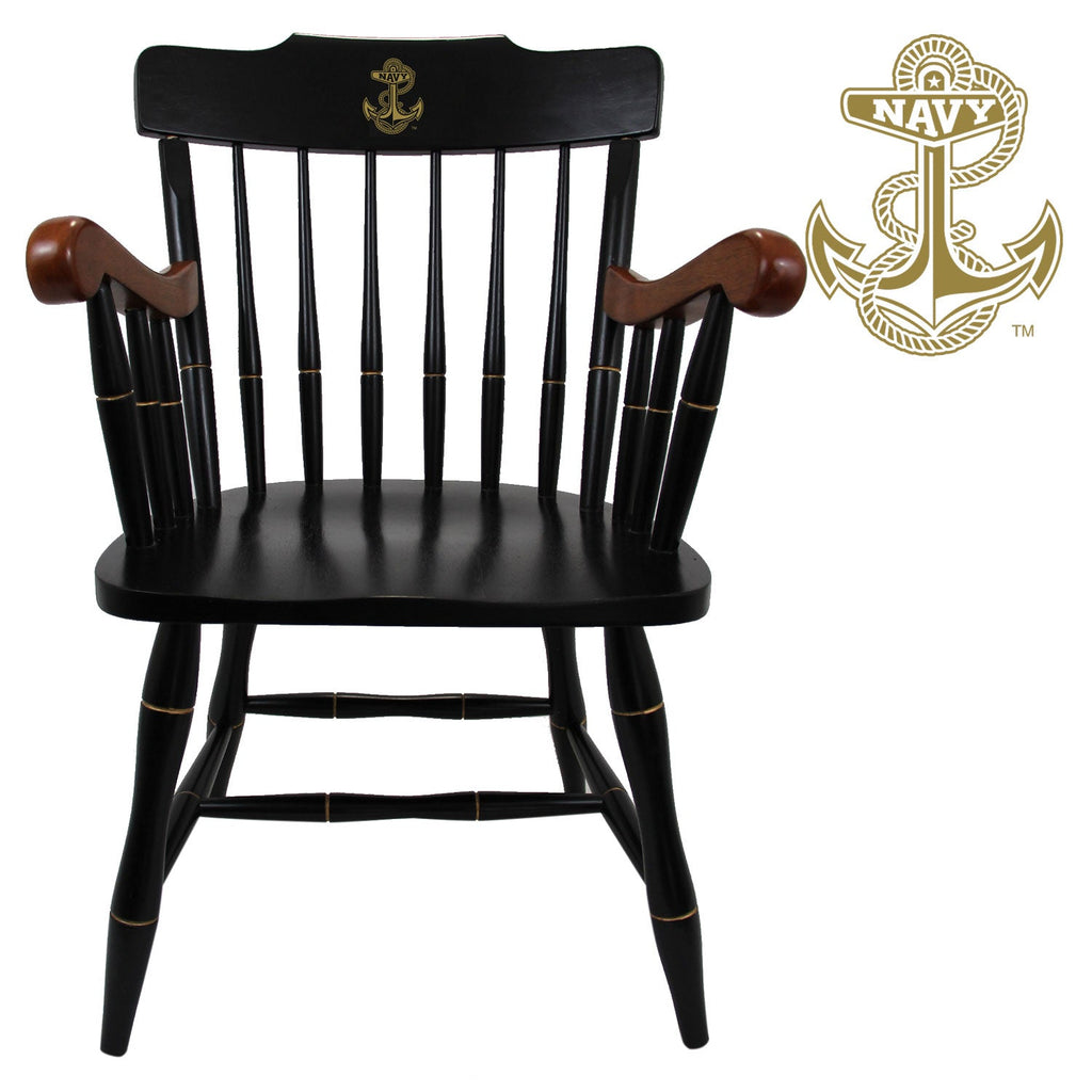 Navy Anchor Wooden Captain Chair (Black with Cherry Arms)*